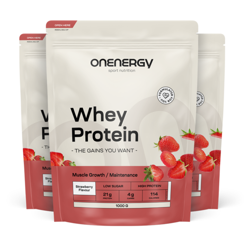 3x Whey srvátkové proteíny - jahoda, spolu 3000 g