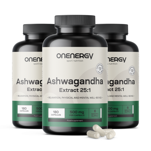 3x Ashwagandha 500 mg – extrakt 25:1, spolu 540 kapsúl